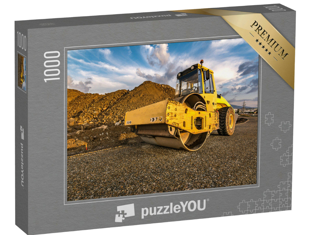puzzle 1000 dílků „Žlutý parní válec pro silniční práce“