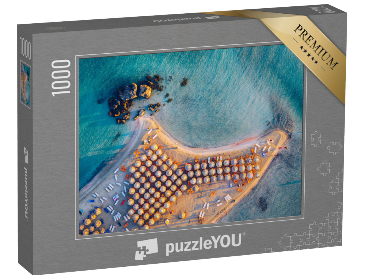 puzzle 1000 dílků „Letecký pohled na pláž s růžovým pískem, Elafonissi, Kréta, Řecko“