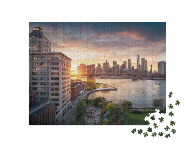 puzzle 1000 dílků „Brooklynský most v New Yorku s finanční čtvrtí“