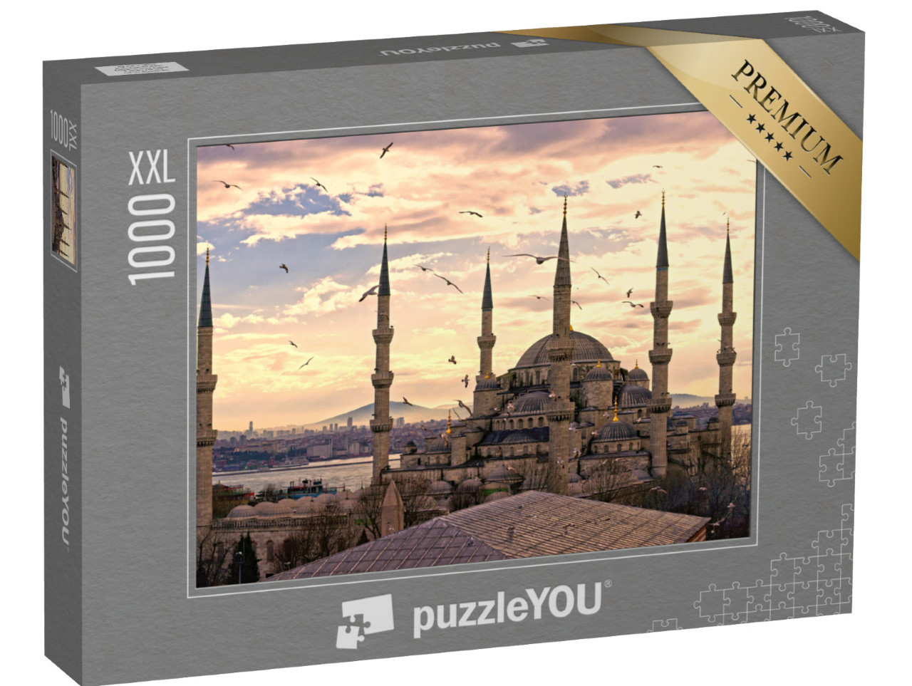 puzzle 1000 dílků XXL „Západ slunce nad Modrou mešitou (Sultanahmet Camii), Istanbul, Turecko“