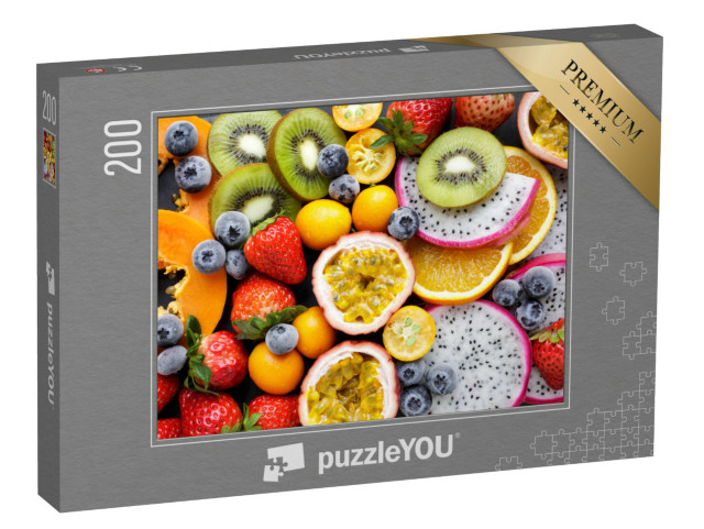 puzzle 200 dílků „Exotické čerstvé ovoce, mučenka, kiwi a další.“