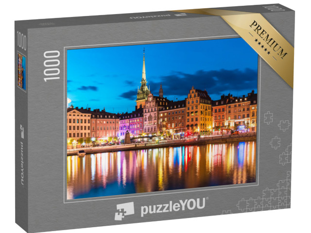 puzzle 1000 dílků „Letní noční panorama starého centra Stockholmu, Švédsko“