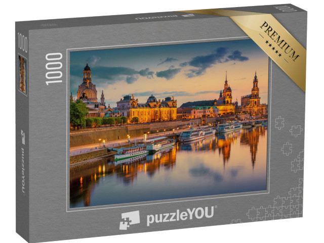 puzzle 1000 dílků „Drážďany na Labi: panorama města s Augustovým mostem, Sasko, Německo“