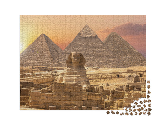 puzzle 2000 dílků „Divy světa, pyramidy se Sfingou, Gíza, Egypt“