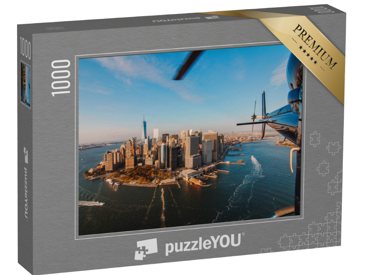 puzzle 1000 dílků „Panorama New Yorku a řeka Hudson z vrtulníku“