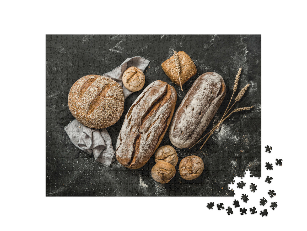 puzzle 1000 dílků „Rustikální křupavý chléb a rohlíky“
