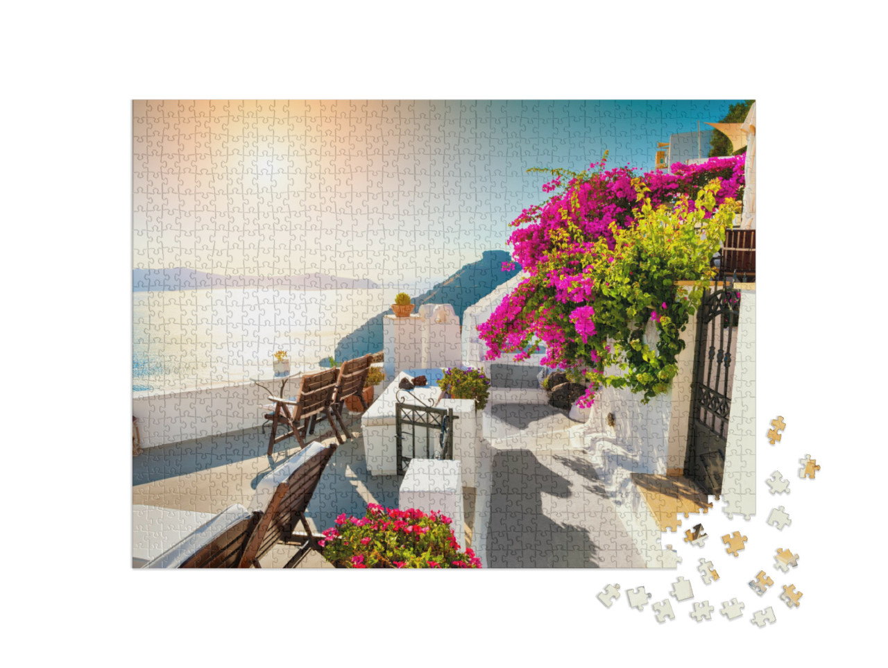 puzzle 1000 dílků „Západ slunce na Santorini, Řecko“