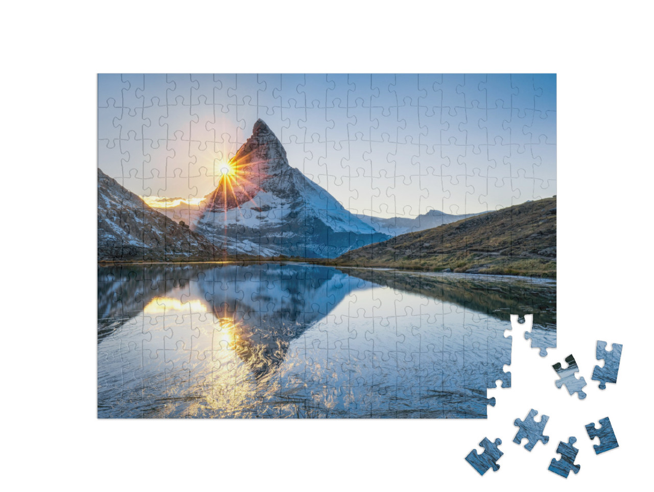 puzzle 200 dílků „Riffelsee a Matterhorn v kantonu Valais, Švýcarsko“