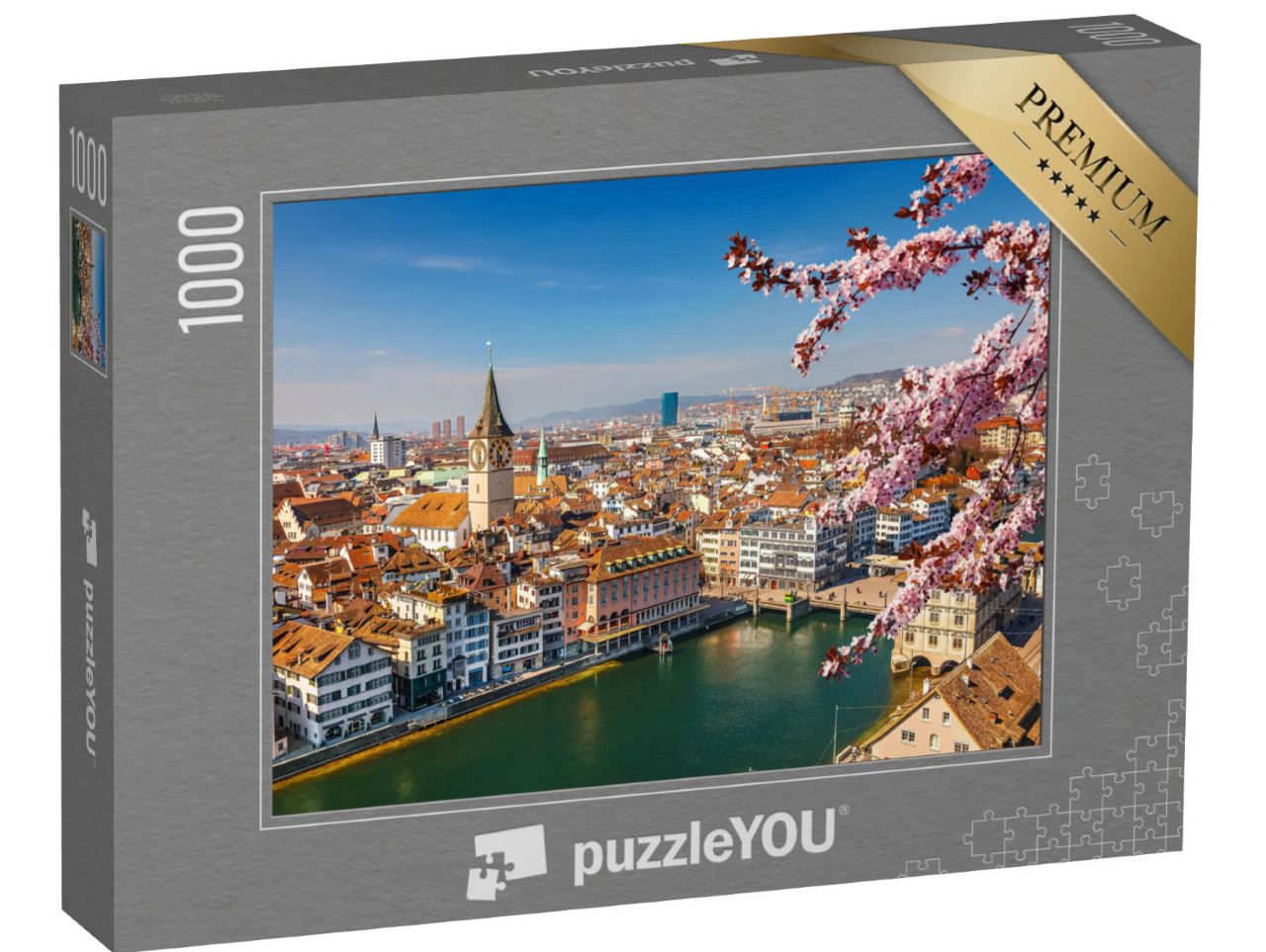 puzzle 1000 dílků „Jaro nad starým městem Curychu“