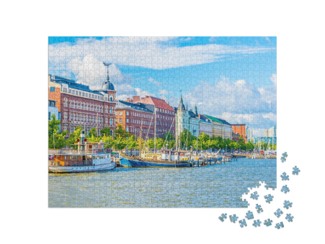 puzzle 1000 dílků „Pohled na přístav ve čtvrti Kruununhaka, Helsinky, Finsko“