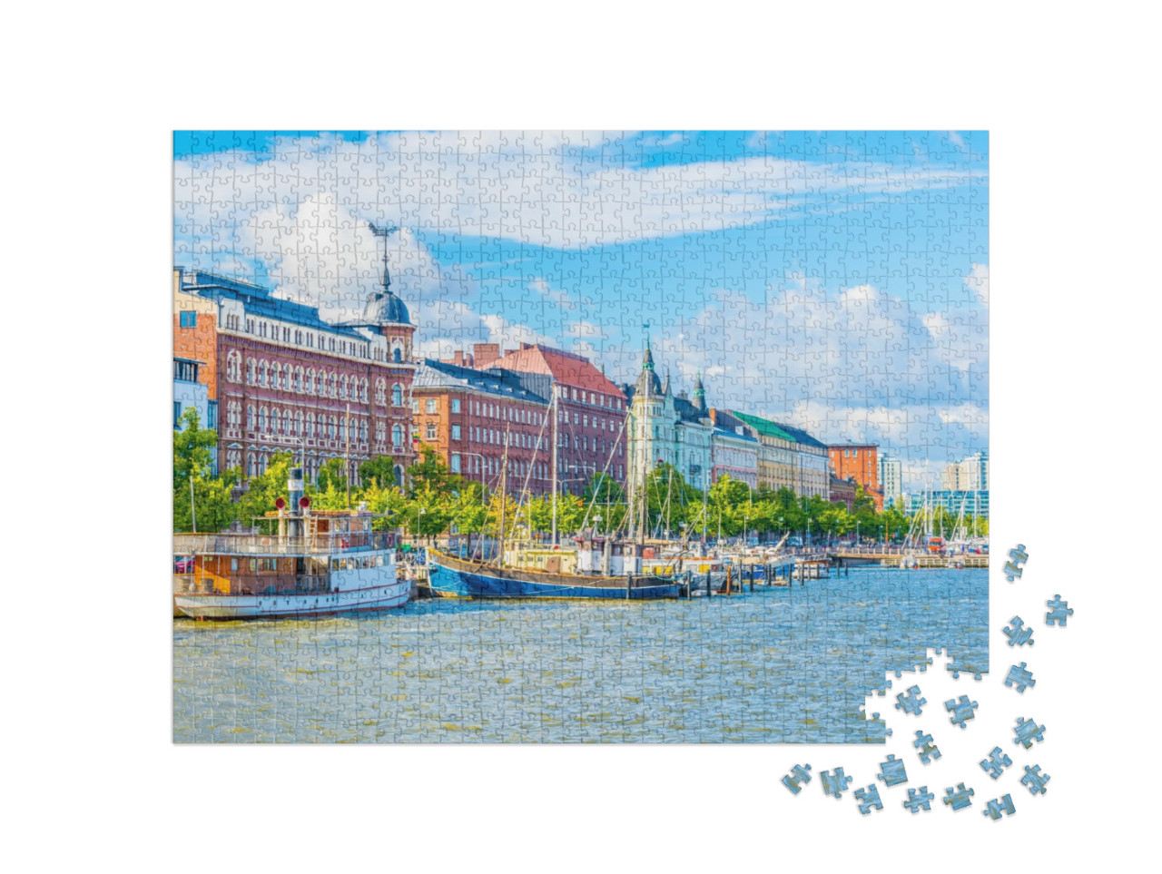 puzzle 1000 dílků „Pohled na přístav ve čtvrti Kruununhaka, Helsinky, Finsko“