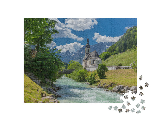 puzzle 1000 dílků „Podhůří Berchtesgadenu v Alpách: Ramsau a okolí“