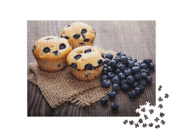 puzzle 1000 dílků „Muffin s borůvkami, sladké pečivo“
