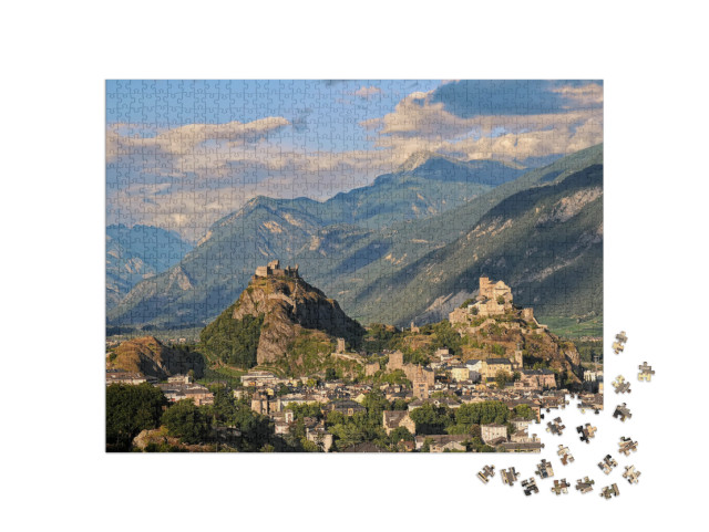puzzle 1000 dílků „Středověké hrady Valere a Tourbillon, Švýcarsko“
