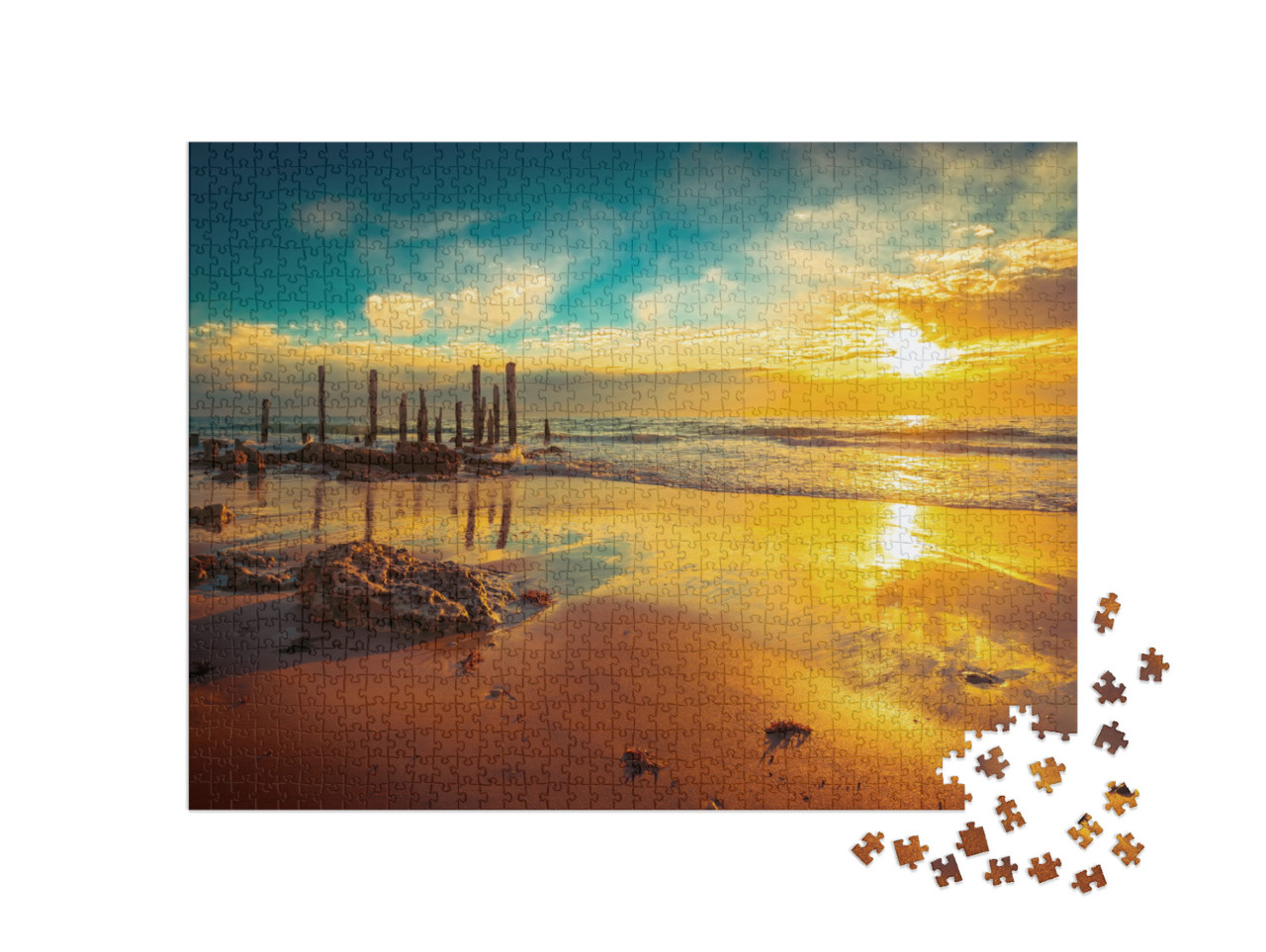 puzzle 1000 dílků „Pláž Port Willunga při západu slunce, Jižní Austrálie“