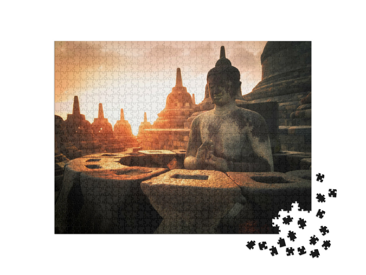 puzzle 1000 dílků „Socha Buddhy v chrámovém komplexu Borobudur, Indonésie“