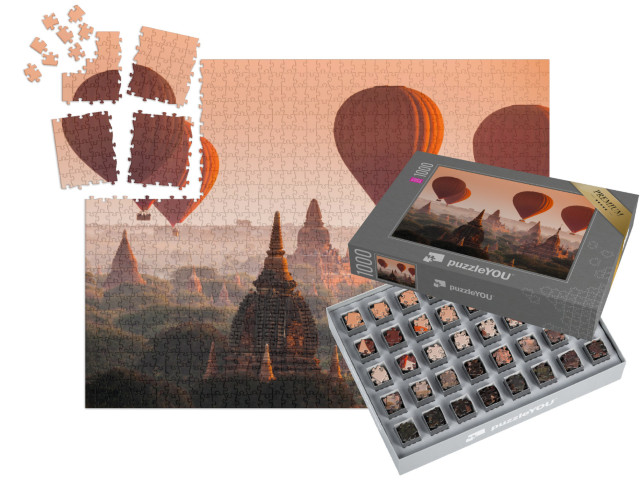 SMART SORTED® | Puzzle 1000 dílků „Horkovzdušný balón nad Baganskou planinou za mlhavého rána, Myanmar“