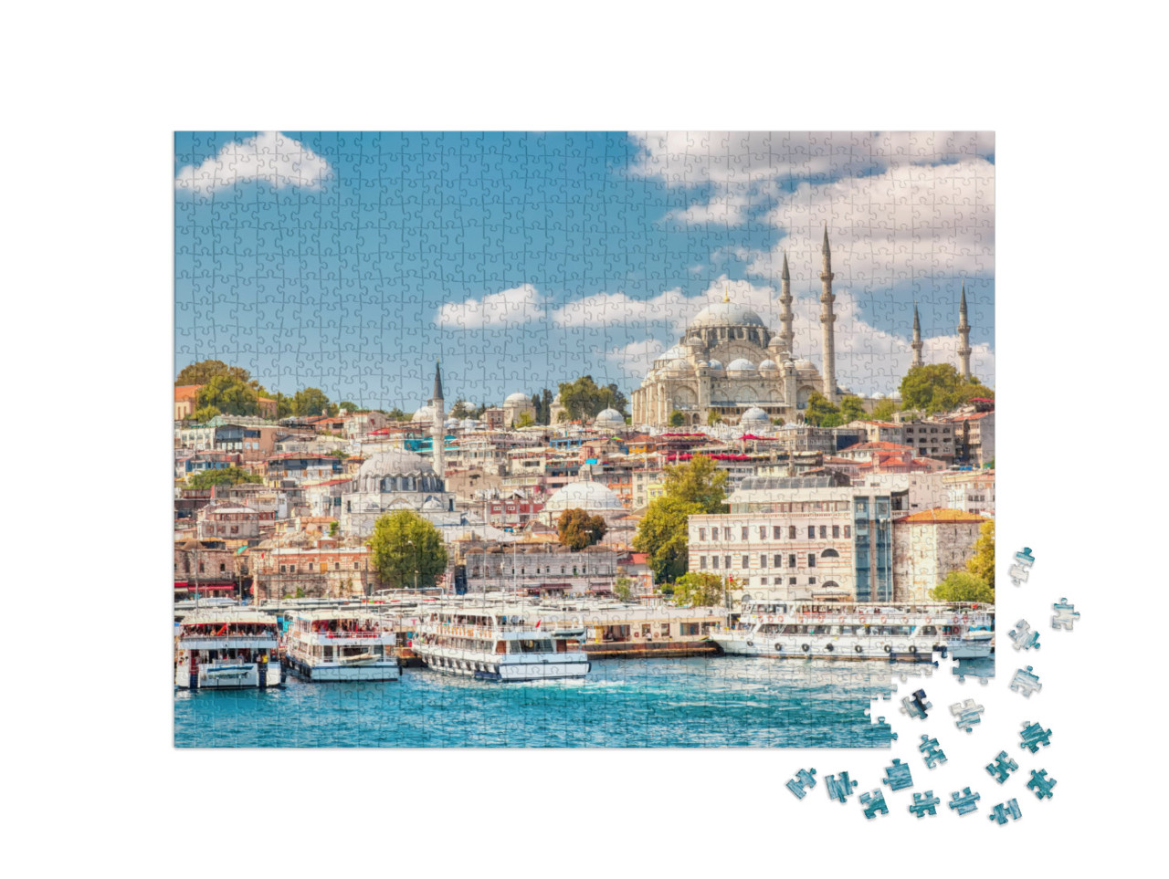 puzzle 1000 dílků „Istanbulský záliv Zlatý roh s výhledem na Süleymaniye“