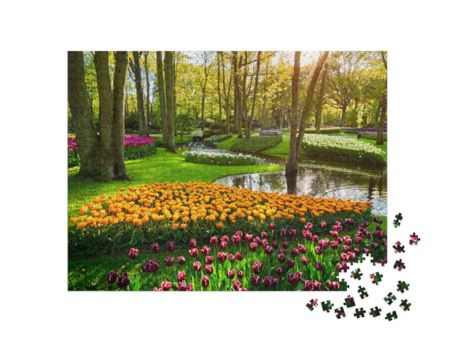 puzzle 1000 dílků „Tulipánový záhon v Keukenhofu, Lisse, Nizozemsko“