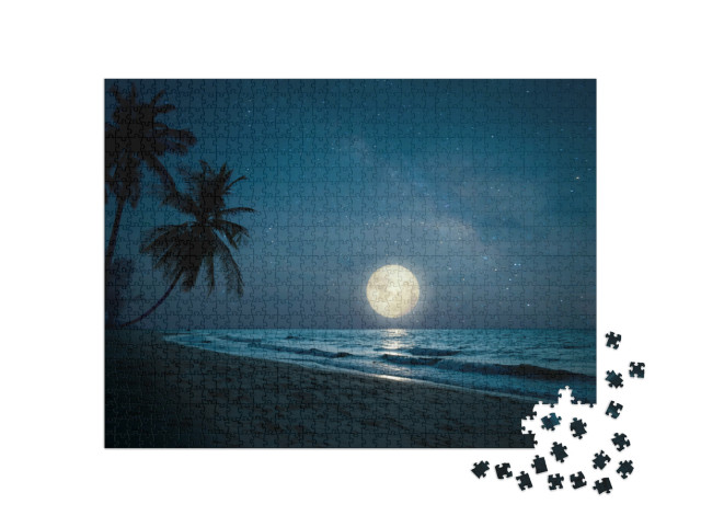 puzzle 1000 dílků „Rajská úplňková noc na tropické palmové pláži“