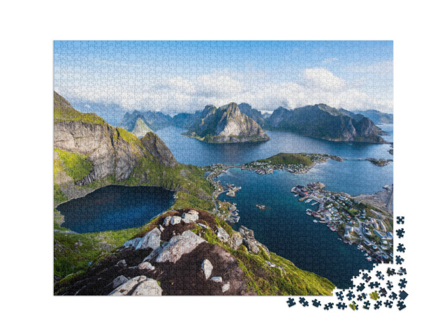 puzzle 2000 dílků „Pohled na úchvatné hory na Lofotách, Norsko“