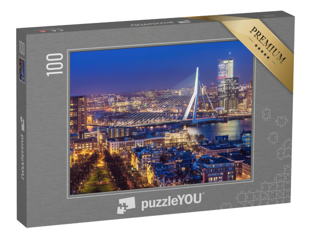 puzzle 100 dílků „Panorama Rotterdamu s Erasmovým mostem, Nizozemsko“