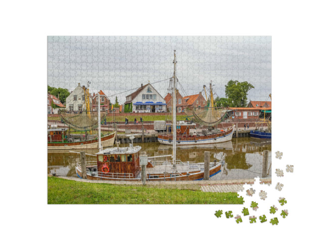 puzzle 1000 dílků „Idylická přístavní scenérie v Greetsielu, Východní Frísko, Německo“