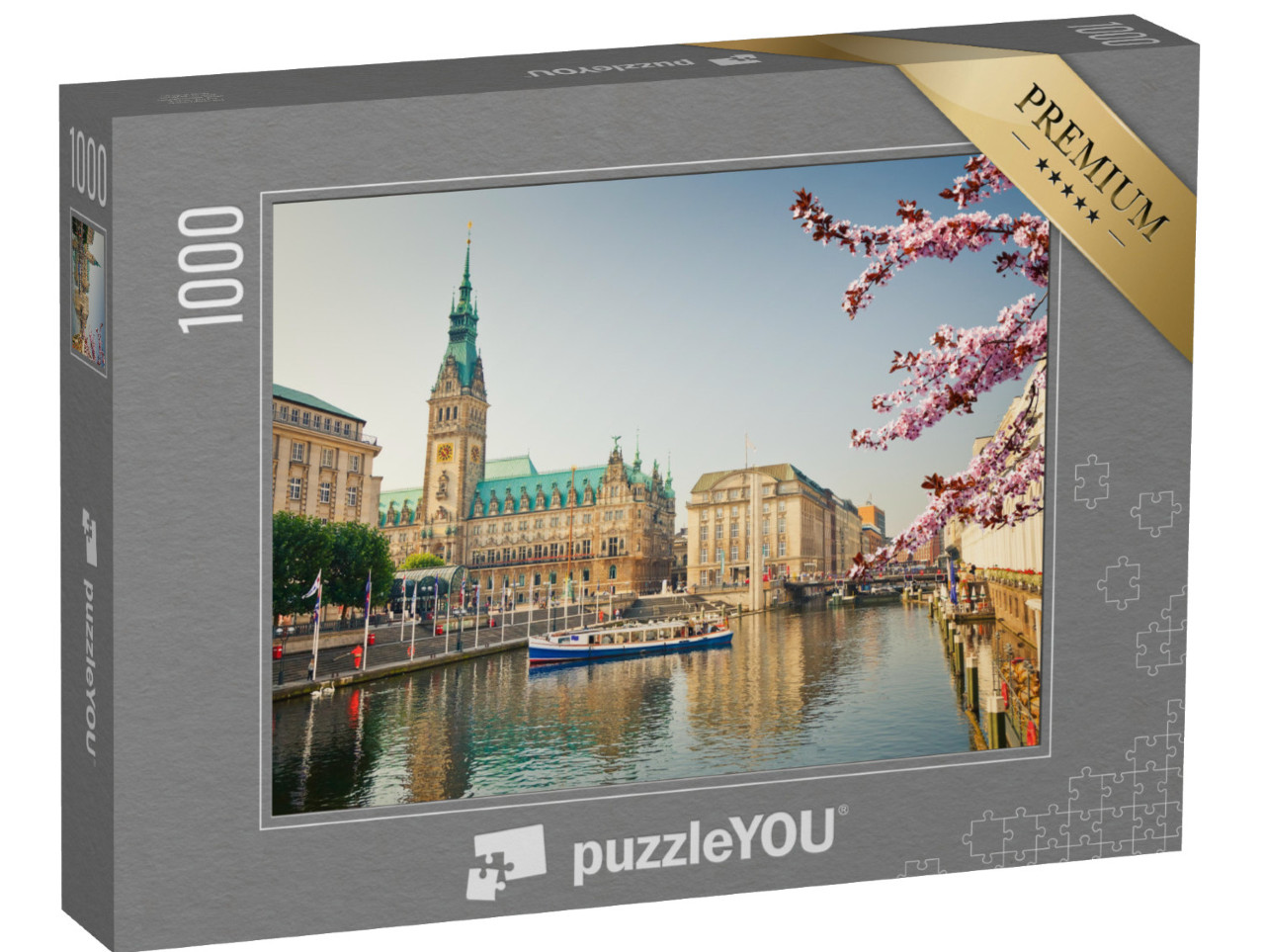 puzzle 1000 dílků „Hamburská radnice a Alster na jaře“