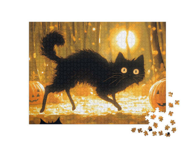 puzzle 1000 dílků „Kočka v halloweenské noci“