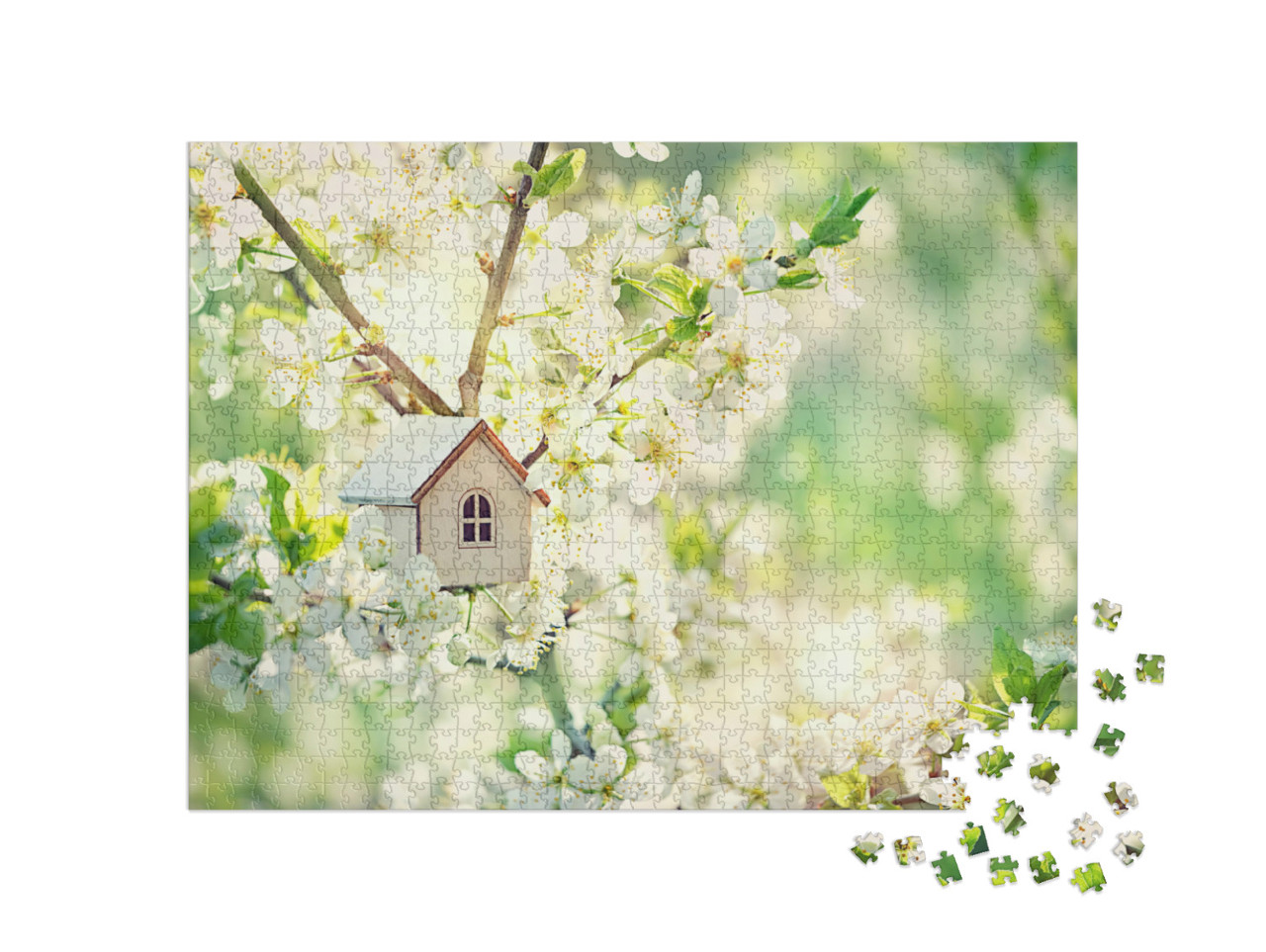 puzzle 1000 dílků „Pohádkový domeček v rozkvetlé třešni“
