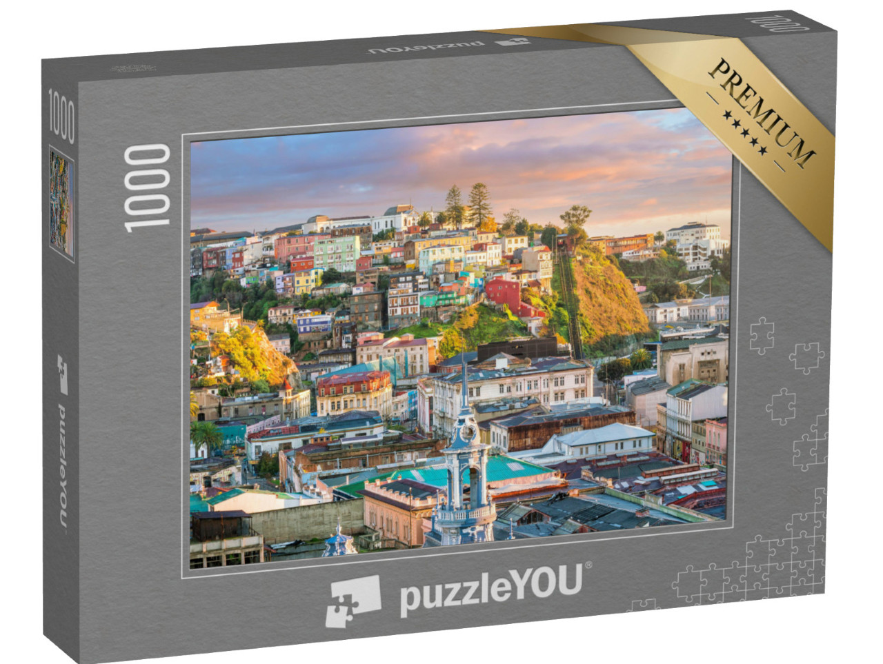 puzzle 1000 dílků „Barevné budovy ve městě Valparaiso, které je zapsáno na seznamu světového dědictví UNESCO, Chile“