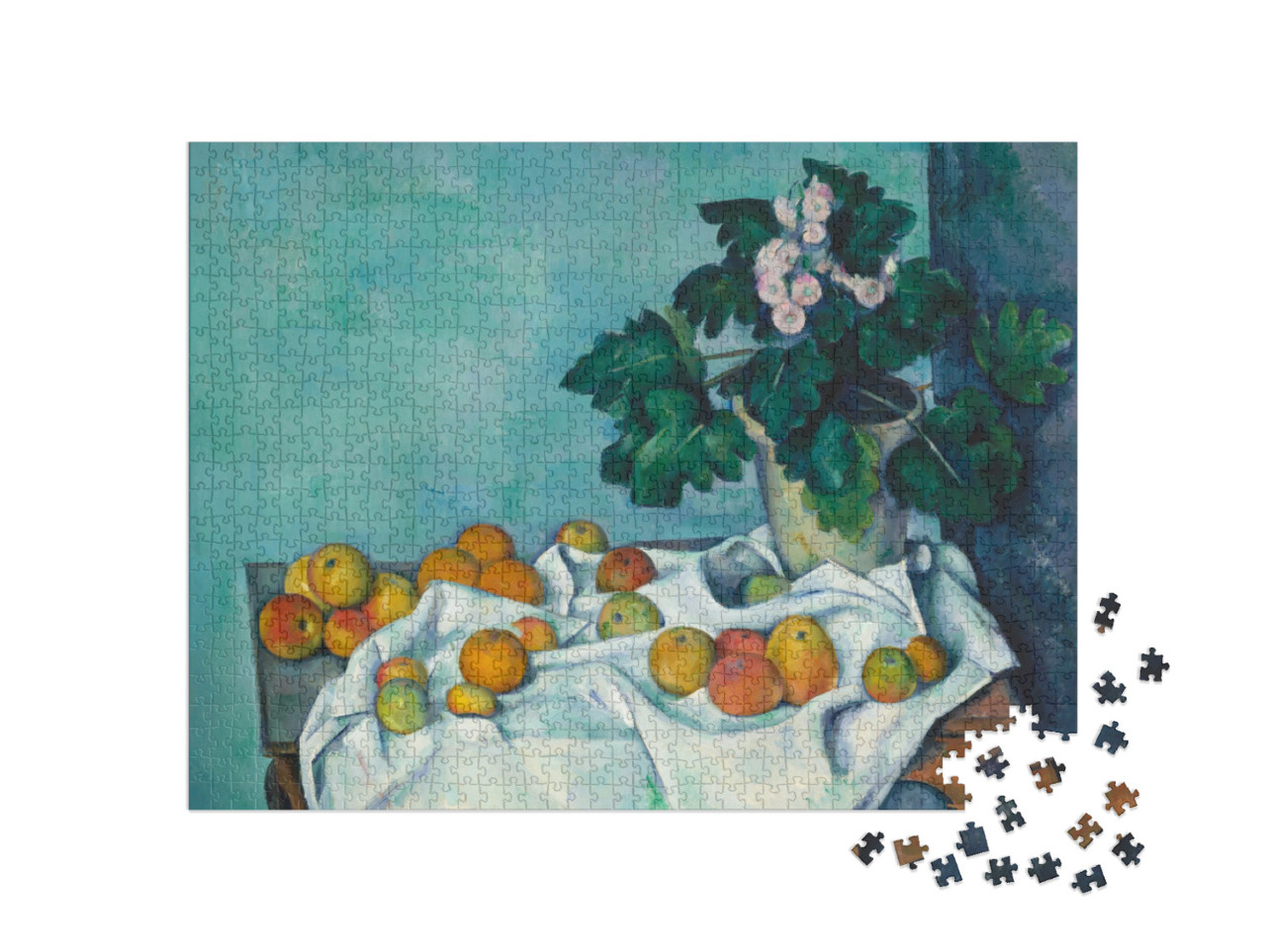 puzzle 1000 dílků „Paul Cézanne - Zátiší s jablky a květináčem s kravskými lilky“