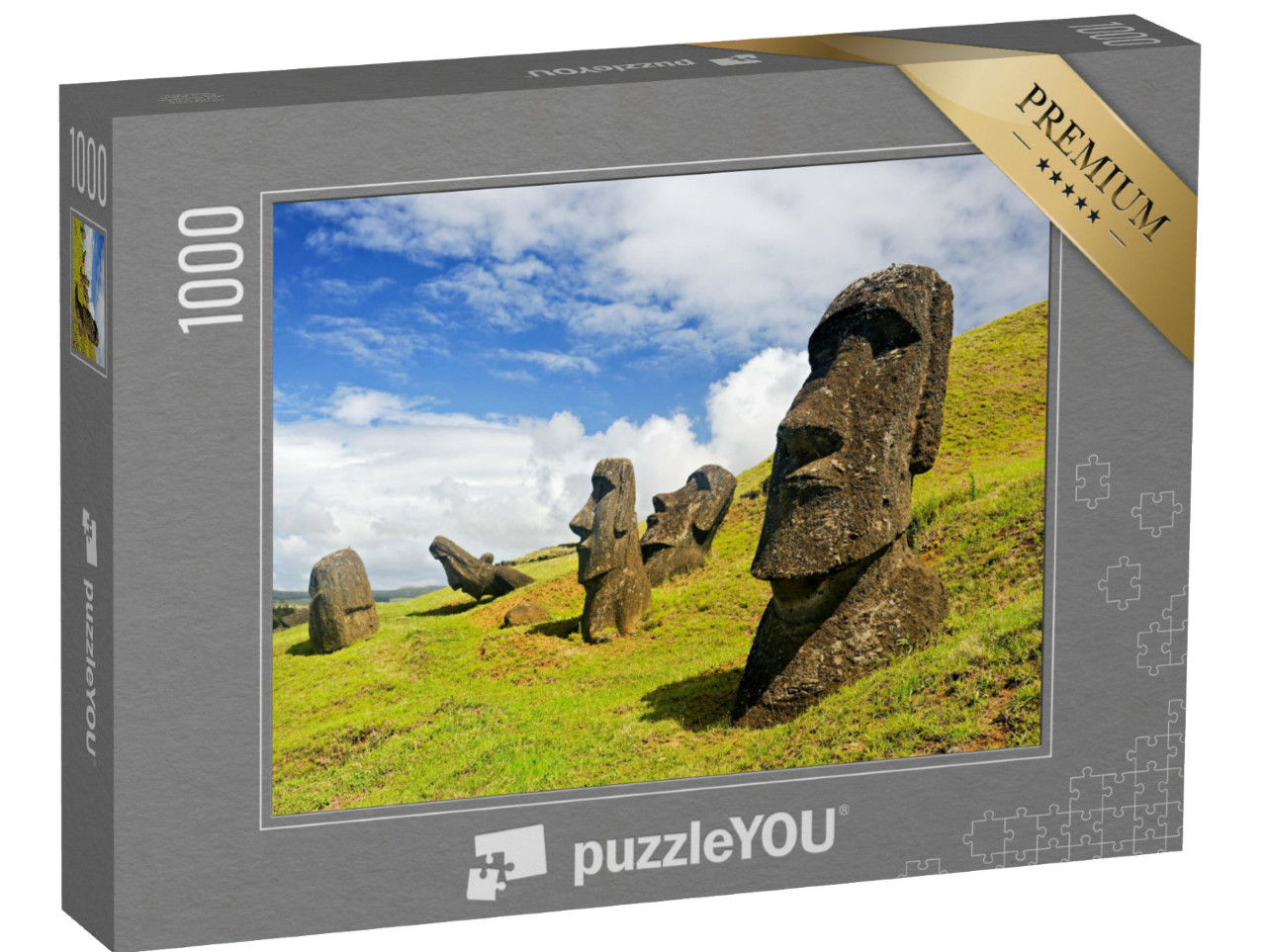 puzzle 1000 dílků „Kamenné postavy moai v Národním parku Rapa Nui, Velikonoční ostrov, Chile“