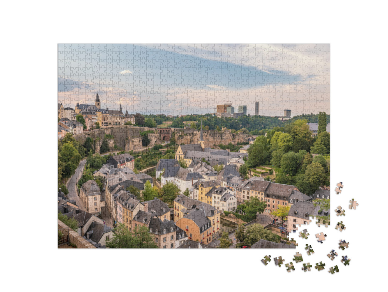 puzzle 1000 dílků „Čtvrť Grund v Lucemburku“