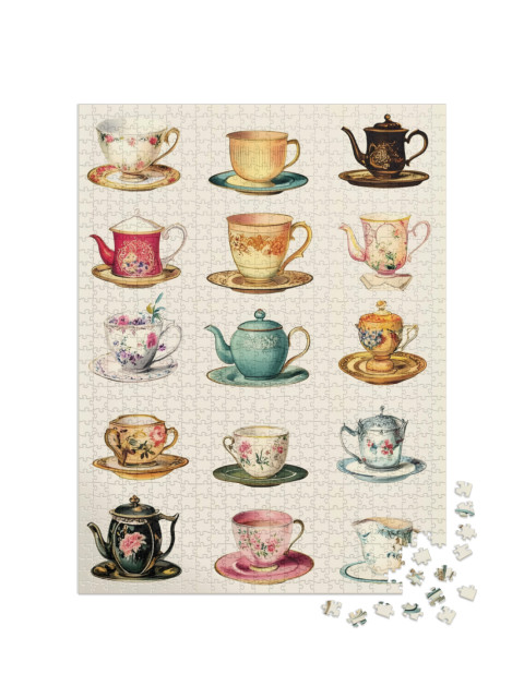 puzzle 1000 dílků „Dekorativní vintage šálky a konvičky“