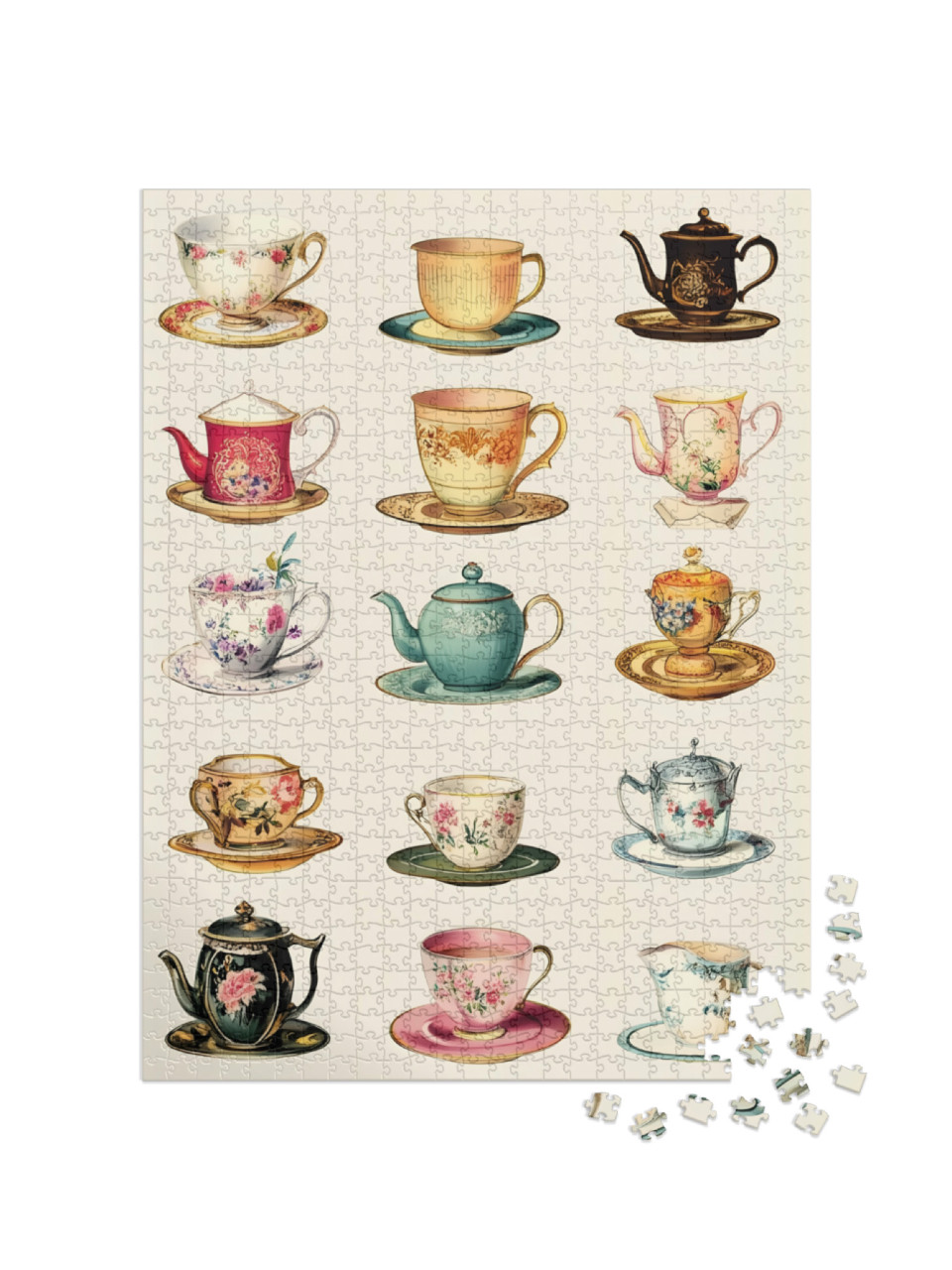 puzzle 1000 dílků „Dekorativní vintage šálky a konvičky“