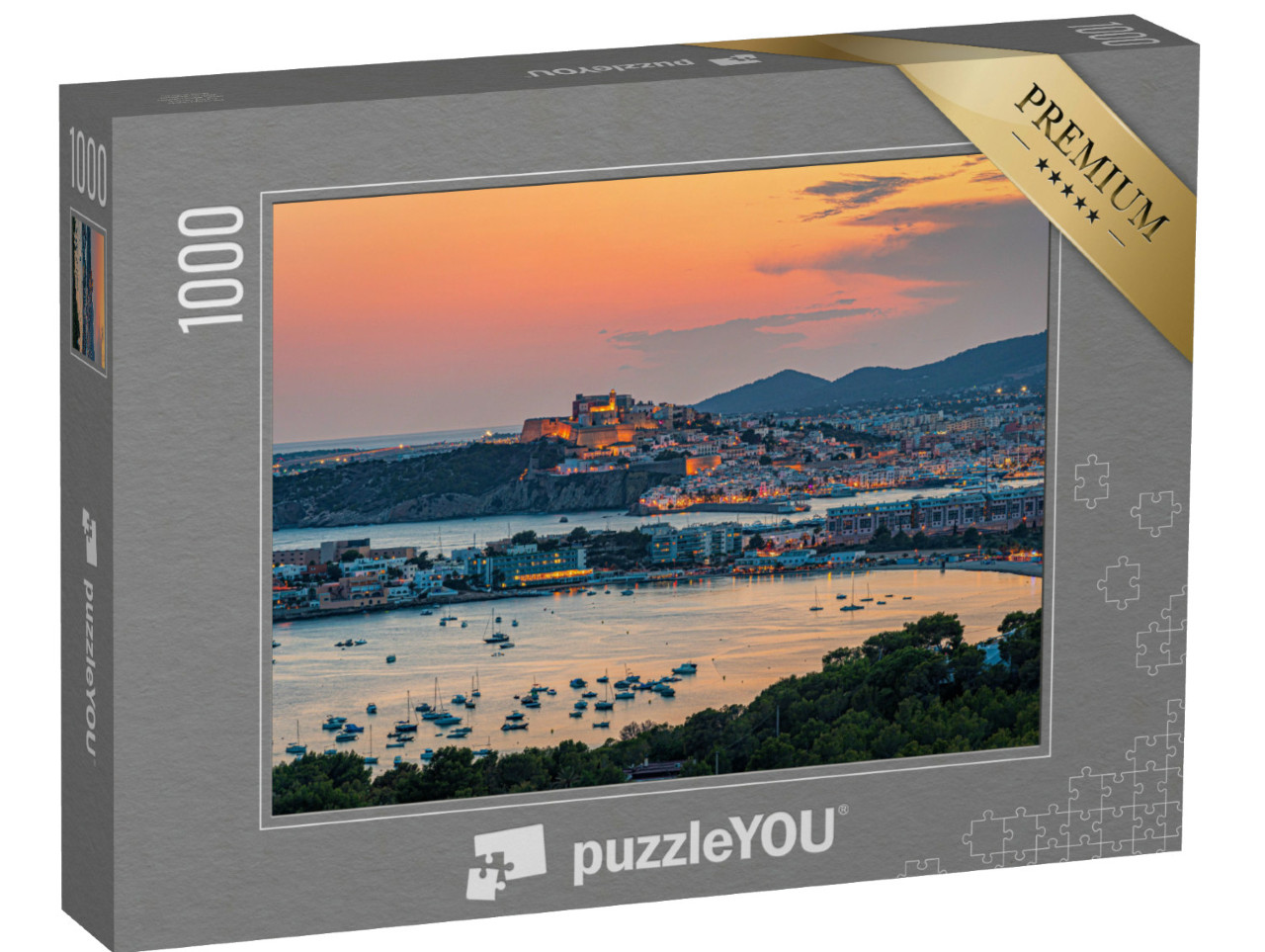 puzzle 1000 dílků „Krásný pohled na město Ibiza ve večerních hodinách, Španělsko“