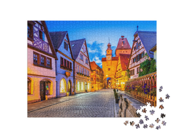 puzzle 1000 dílků „Rothenburg ob der Tauber v noci“