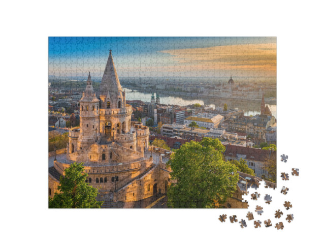 puzzle 1000 dílků „Východ slunce nad Rybářskou baštou, Budapešť, Maďarsko“