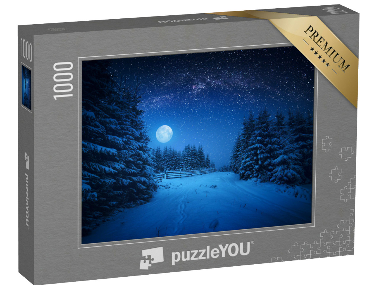 puzzle 1000 dílků „Úplněk za zimní noci v lese“