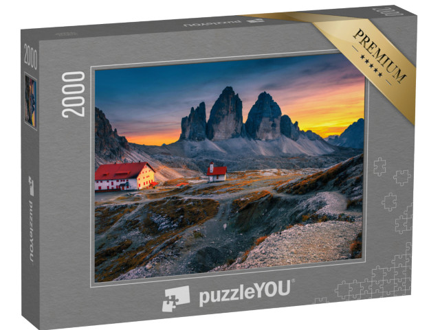 puzzle 2000 dílků „Tři vrcholy s chatou Rifugio Locatelli , Dolomity, Itálie“