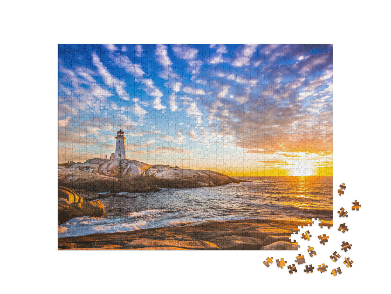 puzzle 1000 dílků „Maják Peggy's Cove při západu slunce, Kanada“