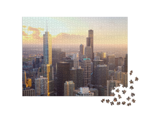 puzzle 1000 dílků „Mrakodrap v Chicagu při západu slunce, USA“