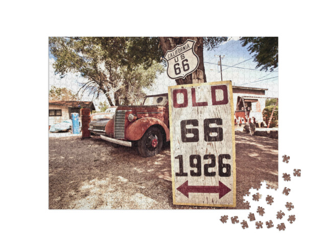 puzzle 1000 dílků „Rezavá auta a značky Route 66“