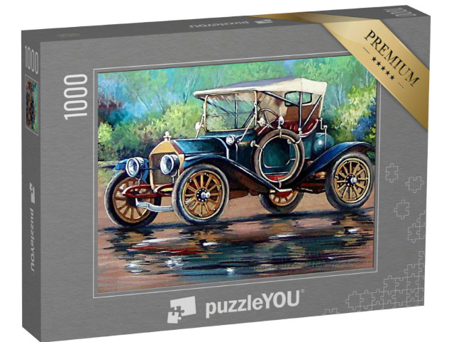 puzzle 1000 dílků „Stará auta, retro auta, olejomalby“
