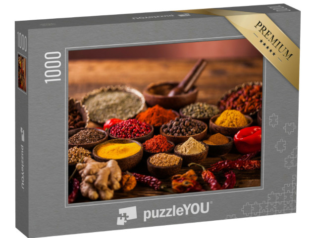 puzzle 1000 dílků „Dřevěný stůl s barevným kořením“