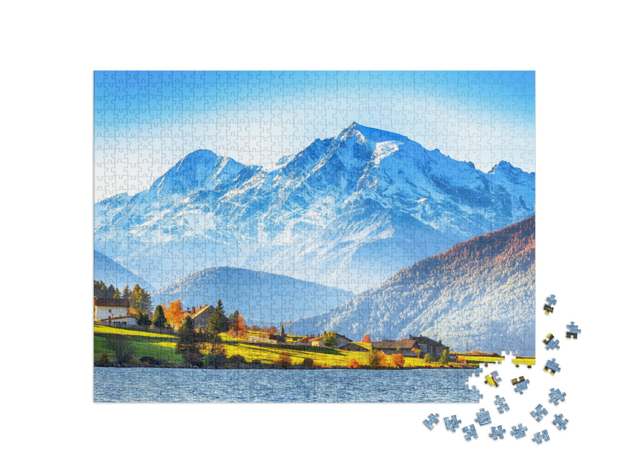 puzzle 1000 dílků „Lago della Muta, známé také jako jezero Haidersee, Jižní Tyrolsko“