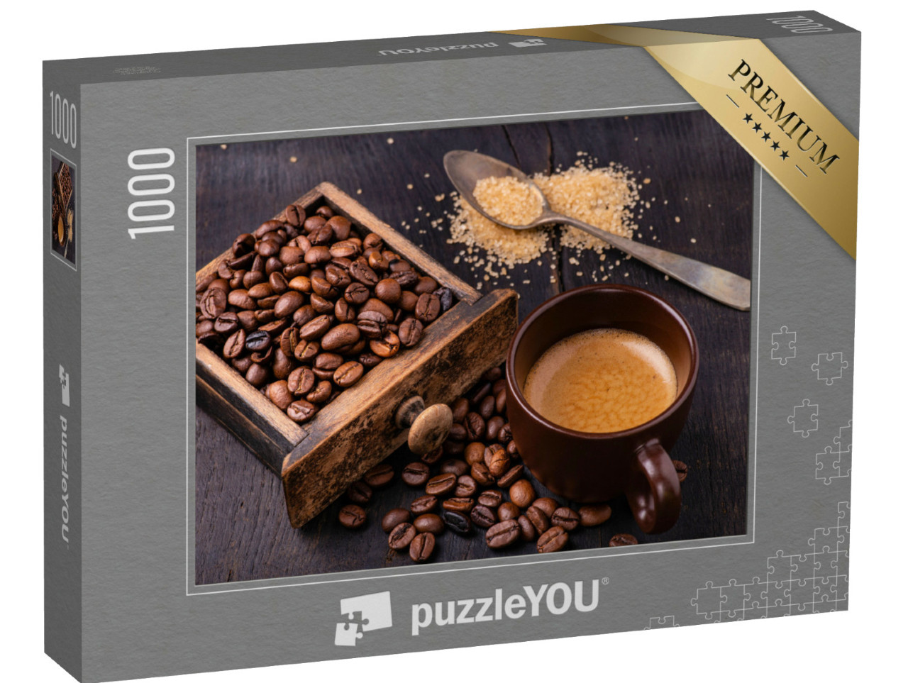puzzle 1000 dílků „Káva, hnědý cukr a kávová zrna“