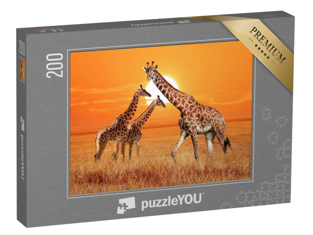 puzzle 200 dílků „Žirafa se dvěma mláďaty, Národní park Serengeti, Tanzanie“