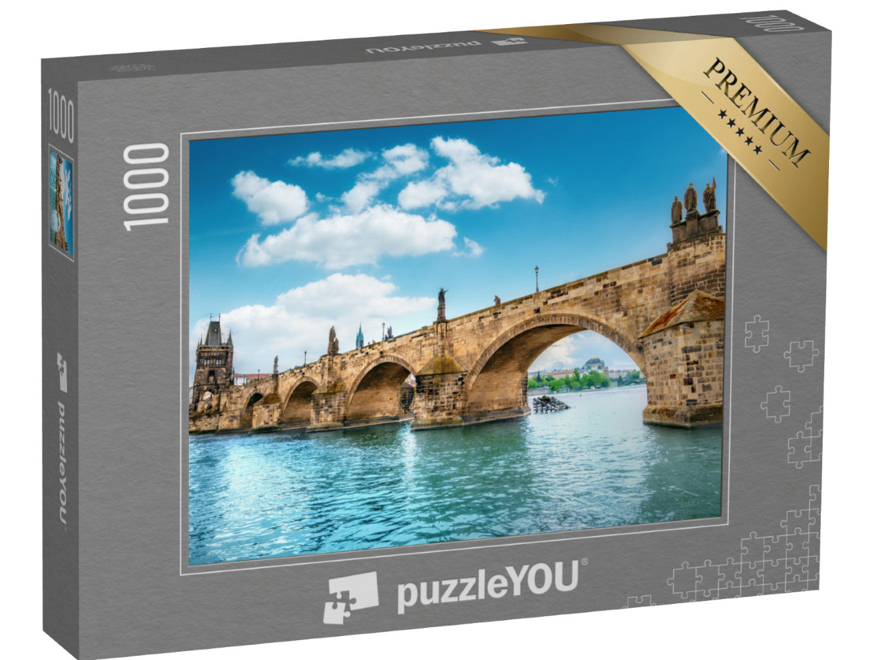 puzzle 1000 dílků „Karlův most, Praha, nad modrou hladinou Vltavy“